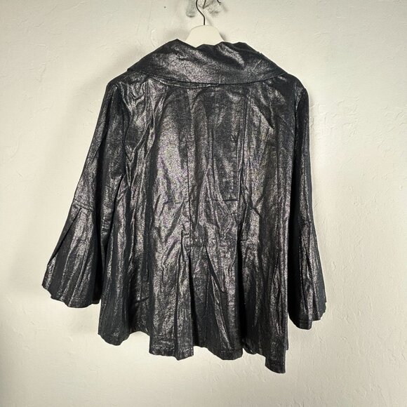 Pretty Angel Fashion Womens Black Metallic Button-Front Jacket Coat Linen Blend - Picture 2 of 10